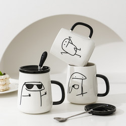 Creative and Personalized Ceramic Mugs for Couples, Suitable for Home Use, Breakfast, Milk, Tea, and Water, with Cartoon Designs for Men and Women