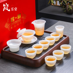 Modern Tea Room Porcelain Tea Set with Gaiwan and Teacups, Home-Use Dehua Ice Jade White Porcelain Gift Box, High-End Gift Giving