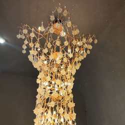 Spiral staircase luxury hall hotel lobby chandelier all copper branches light luxury crystal villa duplex staircase chandelier