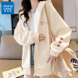 Jeanswest Thin Sweatshirt Jacket for Women 2026 New Early Spring Hooded Cardigan for Junior High School Students Women's Spring Top