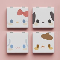 Hello Kitty Makeup Mirror, Portable Small Mirror for Student Dormitories, Cute Cartoon Mini Double-Sided Patterned Touch-Up Mirror