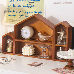 Retro Solid Wood Desktop Organizer for Storing Jewelry, Ornaments, Doll Display Stand, Perfume Sample Compartment, Small Wooden Box