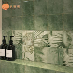 Bright Retro Green Plant-Patterned Tiles French-Style Bathroom Tiles Kitchen Dining Room Balcony Wall Tiles Artistic Floral Tiles