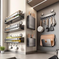 German Fzy Kitchen Multi-Functional Storage Rack, No-Drill Suction Cup Oil, Salt, Sauce, Vinegar Storage Wall-Mounted Corner Spice Rack