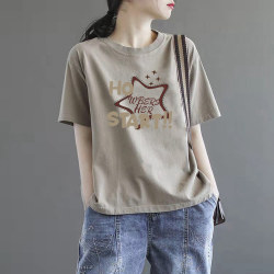 High-End Brand Store Exclusive Jimo Short-Sleeve T-Shirt for Women, Summer Loose Fit, Slimming, Lazy Style, Printed Pure Cotton Top