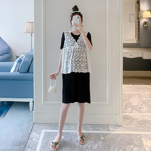 
Maternity summer dress, small Korean style, loose mesh vest, slim dress, two-piece set