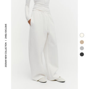 之塑美式松弛感休闲裤加绒加厚内衬防透宽松直筒阔腿莫代尔卫裤女