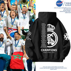 Nasa Real Madrid Football Team Co-Branded Hooded Sweatshirt for Men, Autumn and Winter Loose-Fitting Football Training Clothing and Jackets
