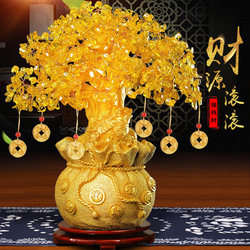 Yellow Crystal Money Tree Fortune-Attracting Ornament Wine Cabinet Decoration Home Living Room Housewarming Office Opening Gift