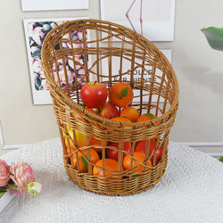 Imitation Rattan Woven Fruit Basket, Rattan Slanted Basket, Japanese-Style Bread Basket, Steamed Bun Basket, Living Room Storage Basket, Egg Basket