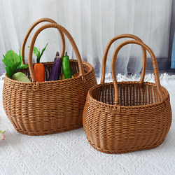 Imitation Rattan Woven Basket, Portable Fruit Basket, Household Grocery Shopping, Outdoor Picnic Storage, Snack Storage Basket