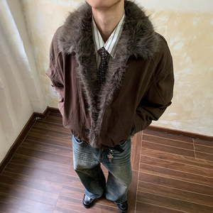 
American retro thickened mountain carving cotton jacket men's cleanfit winter new warm fur collar jacket couple trend