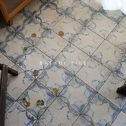 Bohemian Old Blue Gray Small Tiles Retro Industrial Style Tiles Restaurant Gym Clothing Store Floor Tiles