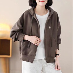 New Style Fashionable Hooded Cardigan Long-Sleeve Sweatshirt for Middle-Aged Mothers, Plus-Size Casual Short Jacket for Women, Autumn 2024
