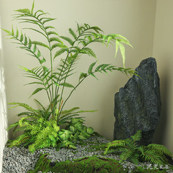 Artificial Golden Silk Fern Indoor Living Room Landscaping Bonsai Golden Silk Monkey Fern Fake Green Plant Window Display Floor Decoration Ornament