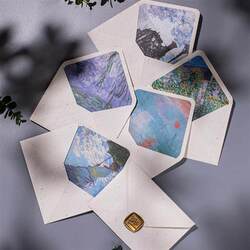 Monet oil painting linen texture letter paper set card envelope cover beige fire paint lining color can be customized