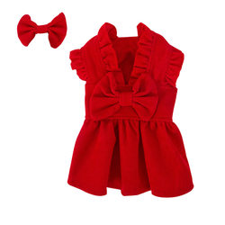 Spring and Autumn Puppy Bow Dress Set for Medium and Small Dogs and Cats, New Year Pet Clothes