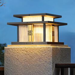 Outdoor Solar Column Head Lamp, Waterproof and Rust-Proof, New Chinese-Style Villa Courtyard Outdoor Balcony Guardrail Door Pillar Lamp, Dual-Use