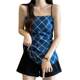 Blue plaid strap suspender vest for women wearing summer large size fat mm huge slim unique sleeveless top