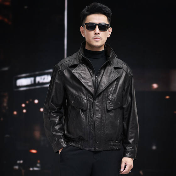 
Haining sheep genuine leather leather jacket men's jacket autumn and winter high-end casual motorcycle double lapel jacket thickened 2025 new model