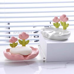 Creative Cute Flower Soap Dish Plastic No-Drill Drainage Household Soap Holder Washbasin Storage Rack Student Dormitory