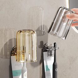 Toothbrush Holder, No-Drill Mouthwash Cup, Toothbrushing Cup, Bathroom Toilet Wall-Mounted Family Toothbrush and Toothpaste Set