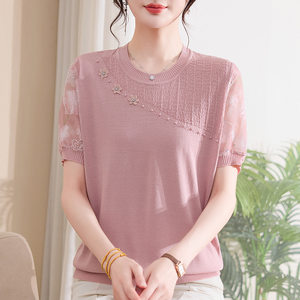 
[Corn Exclusive] Summer women’s sweater short-sleeved T-shirt thin top 2392