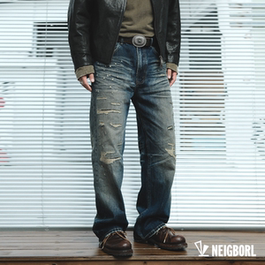 
[Elvis Presley] NEIGBORL Uncle Zhao made American retro distressed cut washed trendy and versatile men's jeans