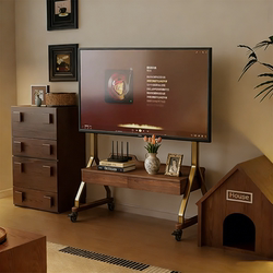 Yijia Solid Wood Movable Tv Cabinet for Living Room, Suitable for Small Apartments, Modern Minimalist Floor-Standing Storage Tv Stand