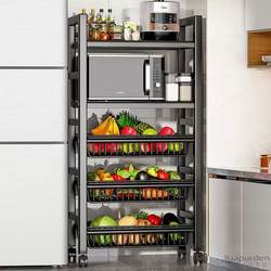 Kitchen Basket Storage Rack, Floor-Standing Multi-Layer Household Fruit and Vegetable Microwave Storage Rack, Multi-Functional Sundries Rack