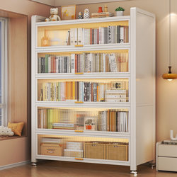 Steel Bookcase with Doors, Dustproof, Household Use, Wall-Mounted, Movable Children's Bookshelf, Floor-Standing Storage Rack, Storage Cabinet