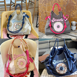 Japanese Ball Chain Eco-Friendly Shopping Bag, Gao Yuanyuan Style Travel Bag, Embroidered Bag, Nylon Canvas Crossbody Bag for Women