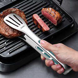 304 Stainless Steel Food Tongs Kitchen Tongs Anti-Scalding Household Bread Food Tongs Vegetable Tongs Barbecue Steak Silicone