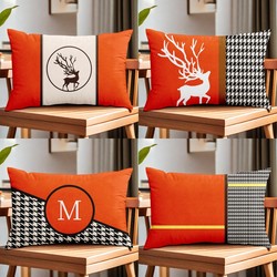 Luxury Geometric Orange Nordic Lumbar Pillow Cushion Cover for Sofa and Living Room, High-End Feel, Without Insert