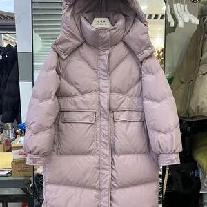 
New winter women's down jacket mid-length hooded Korean fashion loose large flap pocket pants white duck down protective