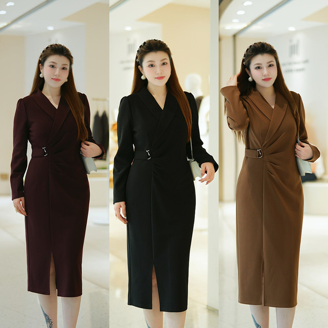 
XYD71765 Velvet thickened autumn and winter elegant slim large size women's dress fashionable temperament slit for celebrities