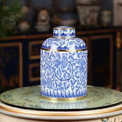 High-end European and American ornaments, Chinese and French covered classical lids, living room decorative jars, brass blue and white porcelain, bottle storage lids