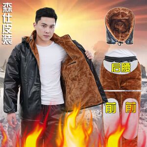 Winter plus velvet thickened leather coat on behalf of the cyclical windproof warm leather suit men's loose leather pants anti -cold leather cotton jacket