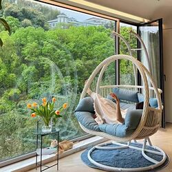 Double Hanging Basket Chair for Indoor and Outdoor Use, Double Swing Hanging Chair, Rattan Chair for Balcony, Trendy Lazy Bird's Nest Cradle
