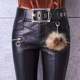 Belove pants female wearing velvet thickened PU leather pants 2024 autumn and winter new black high -waisted tight pencil trousers