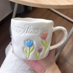 Jingdezhen Tulip Mug, High-Quality Underglaze Ceramic Mug, Birthday Gift for Girls, Sisters, Teachers