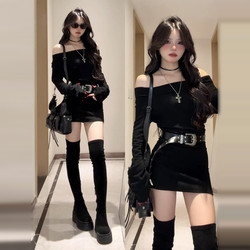One-Shoulder Black Slim-Fit Dress for Women, Early Spring 2026 New Style, Sexy Hot Girl and Mature Woman Style, Hip-Hugging Short Skirt