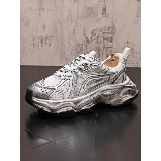 
Breathable mesh men's shoes are popular in Europe, high-looking thick-soled sneakers, color block vintage street fashion for men