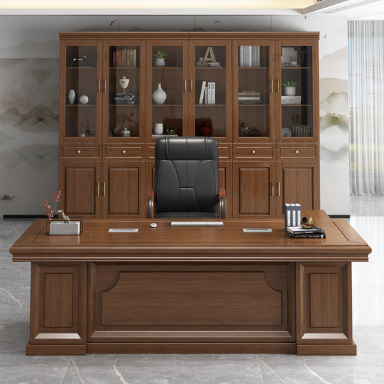 
Solid wood boss desk office desk and chair cabinet combination high-end Chinese style simple boss president desk office furniture