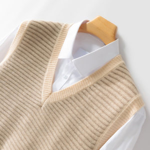
100 pure cardigan V-neck pullover cashmere vest vest for men's vest stripes versatile knitted sweater