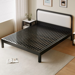 Wrought Iron Bed with Upholstered Storage Bed Frame, Steel Frame, Modern Minimalist Home Use, Thickened and Reinforced, 1.8m Tatami Single/Double Bed