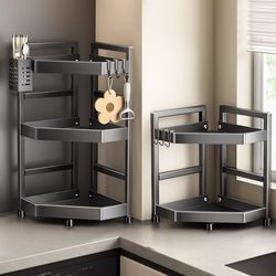 Kitchen Storage Rack, Household Countertop Corner Triangular Shelf, Spice Rack, Salt Seasoning Jar, Multi-Layer Seasoning Storage Rack