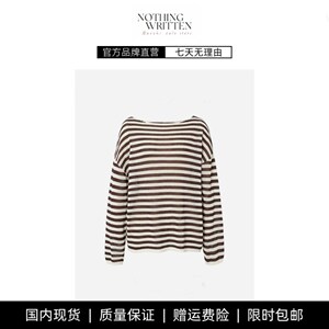 [Ready Stock] NOTHING WRITTEN striped sweater, one-line collar, long-sleeved, thin casual slimming top