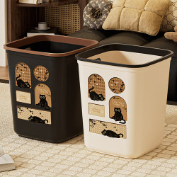 Square Trash Can, Large Capacity, Household, Mid-Century Style, High Aesthetic Value, for Living Room, Bedroom, Bathroom, with Pressure Ring Paper Basket