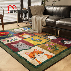 Medieval-Style Cat-Themed Living Room Carpet 2025 New Light Luxury High-End Retro Dopamine Cartoon Washable Bedroom Floor Mat